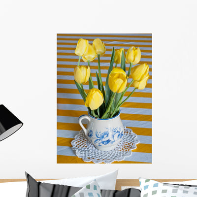 Tulips Vase Wall Decal shown on a wall