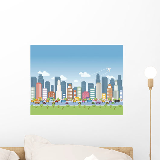 Colorful Cartoon City Landscape Wall Decal