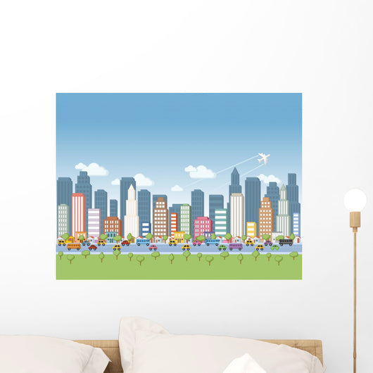 Colorful Cartoon City Landscape Wall Decal