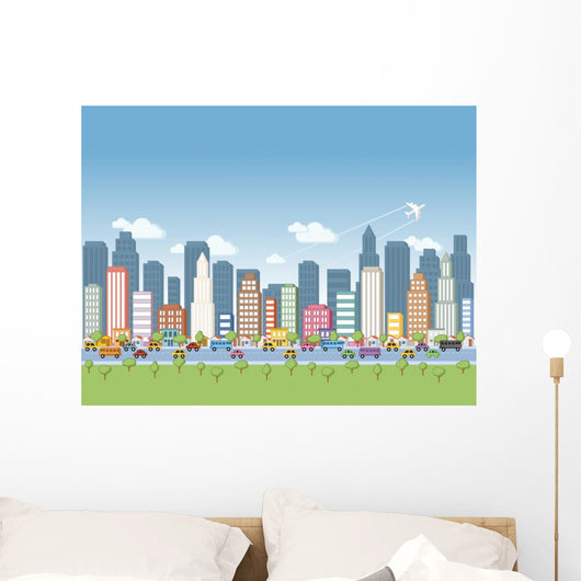 Colorful Cartoon City Landscape Wall Decal