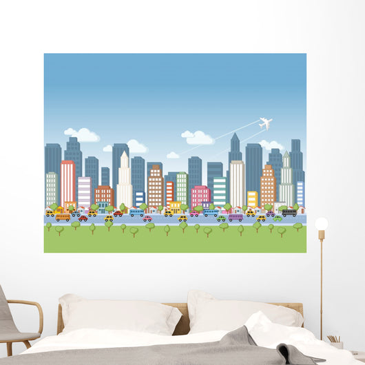 Colorful Cartoon City Landscape Wall Decal