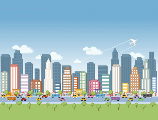 Colorful Cartoon City Landscape Wall Decal