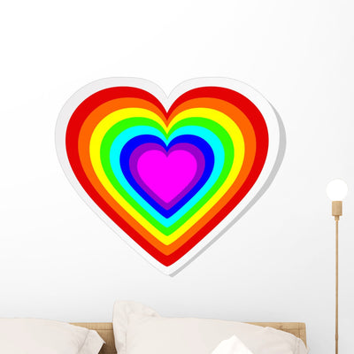 Rainbow Heart Sticker Wall Mural shown on a wall