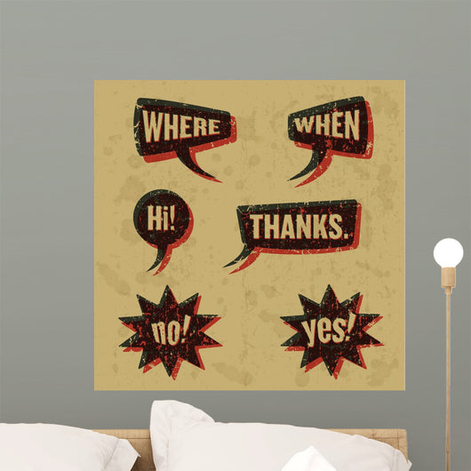 Vintage print speech bubbles words 02 Wall Decal