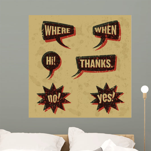 Vintage print speech bubbles words 02 Wall Decal