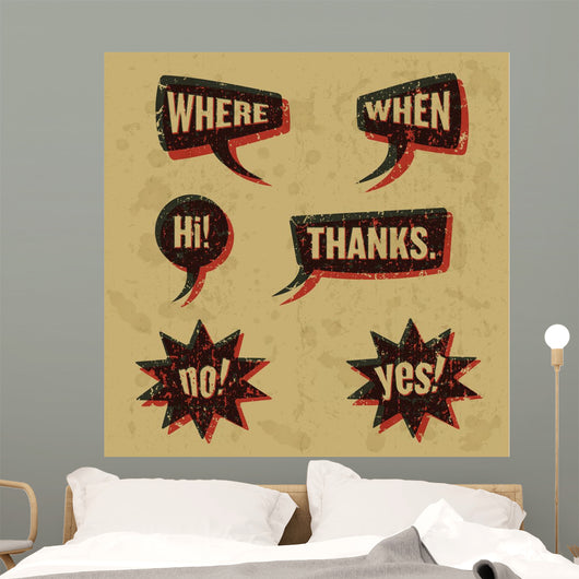 Vintage print speech bubbles words 02 Wall Decal