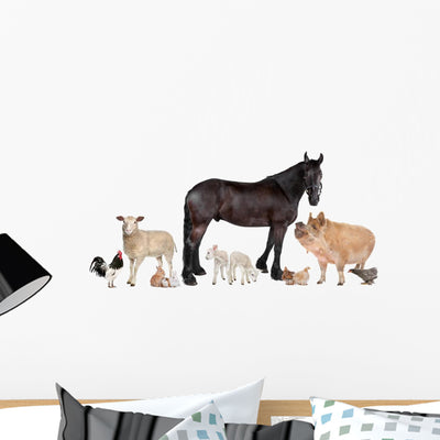 Group of Farm Animals Wall Decal shown on a wall