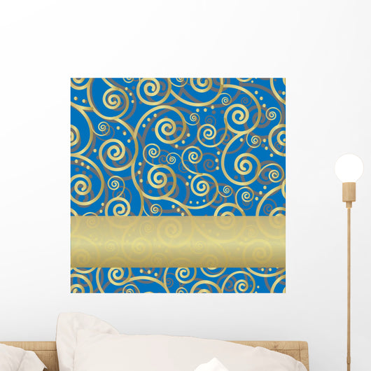 Blue and Gold Swirls Illustration Wall Decal