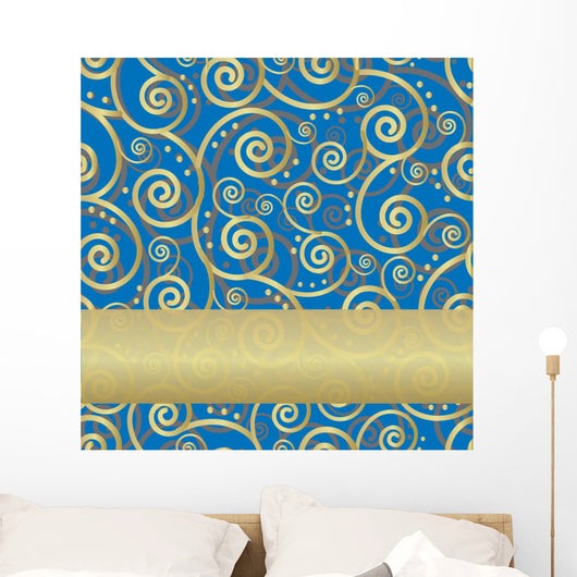 Blue and Gold Swirls Illustration Wall Decal