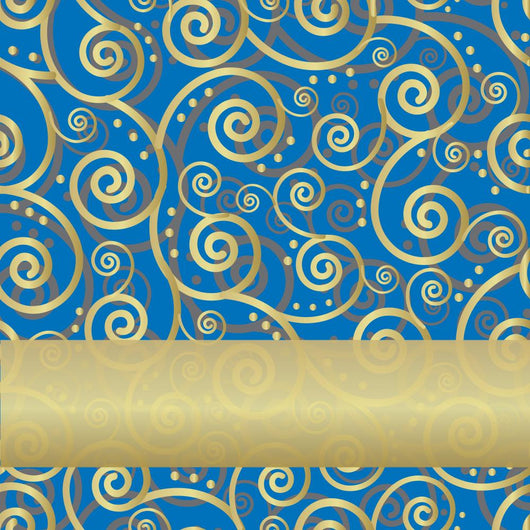 Blue and Gold Swirls Illustration Wall Decal