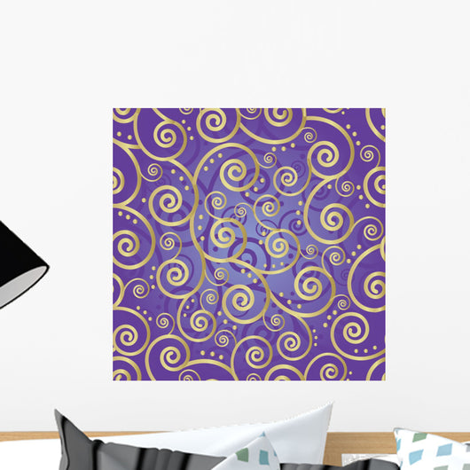 Gold and Purple Swirls Illustration Wall Decal