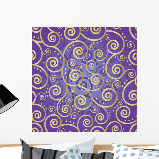 Gold and Purple Swirls Illustration Wall Decal