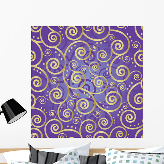 Gold and Purple Swirls Illustration Wall Decal