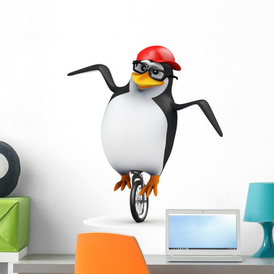 3D Penguin Baseball Cap Wall Decal shown on a wall