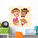 Portrait Cartoon Monkey Family Wall Mural