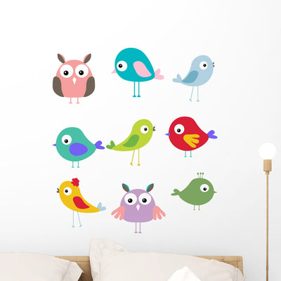 Set Different Cute Birds shown on a wall