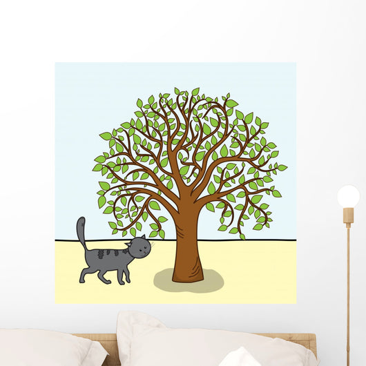 Cartoon Tree and Cat Wall Mural