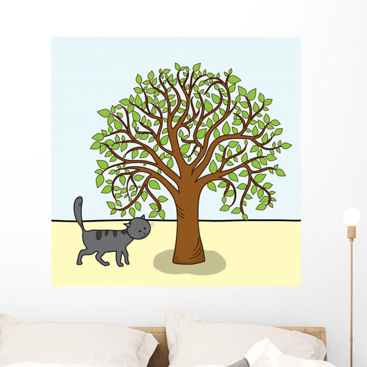 Cartoon Tree and Cat Wall Mural