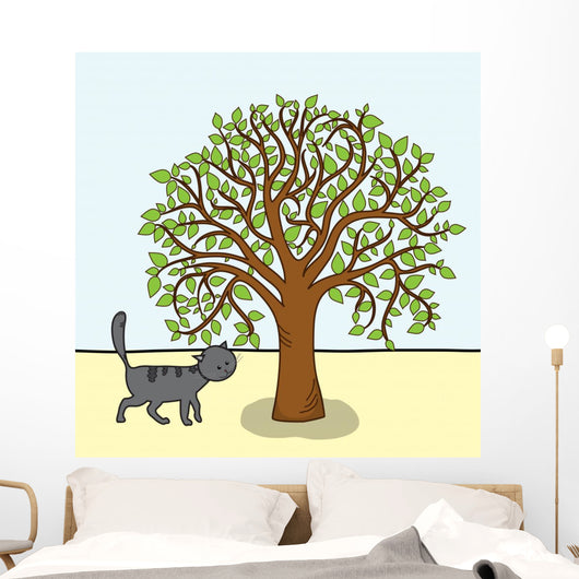 Cartoon Tree and Cat Wall Mural