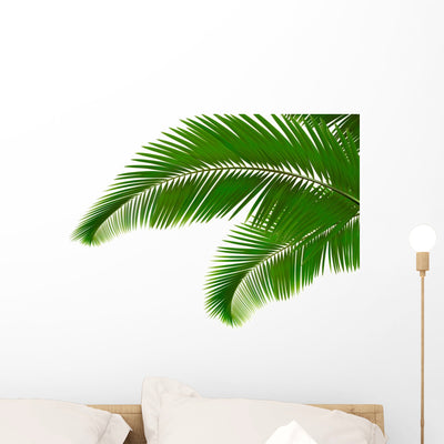 Palm Leaves White Wall Decal shown on a wall