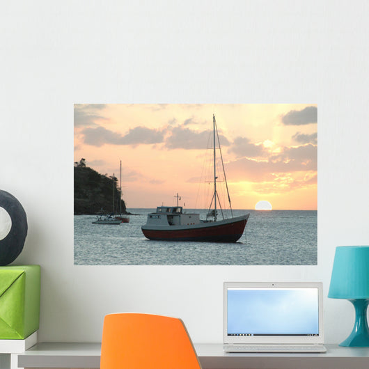 Sunset with Sailboat Wall Mural