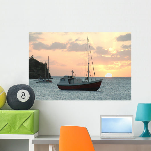 Sunset with Sailboat Wall Mural