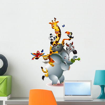 Variety Cute Animals Wall Decal shown on a wall