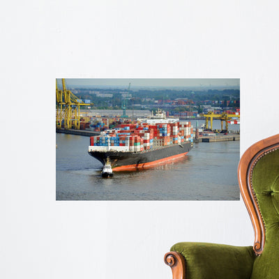 Container Ship Port Hamburg shown on a wall