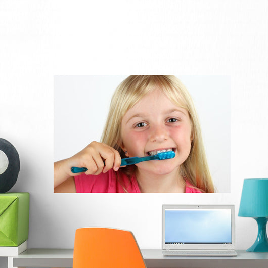 Girl brushing her teeth Wall Decal