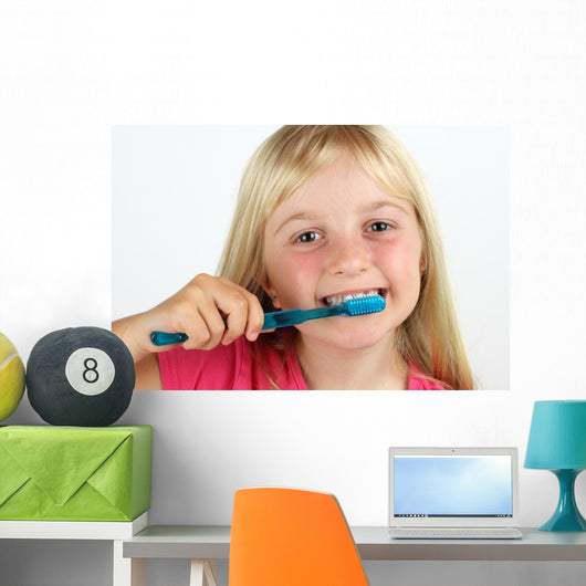 Girl brushing her teeth Wall Decal