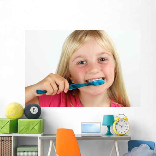 Girl brushing her teeth Wall Decal