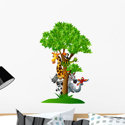 Various Funny Safari Animals Wall Decal shown on a wall
