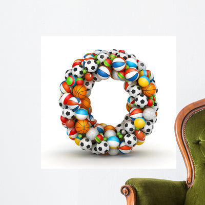 Sports Letter O Wall Decal shown on a wall