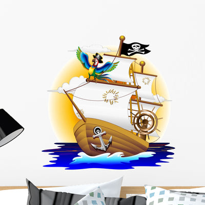 Nave Pirata Con Pappagallo-pirate Wall Decal shown on a wall