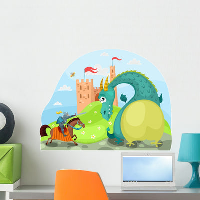 Dragon and Knight Wall Decal shown on a wall