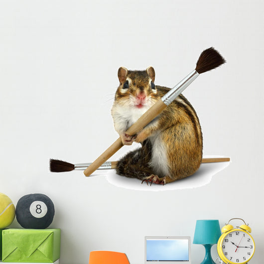 Funny Chipmunk Hold Paint Wall Mural