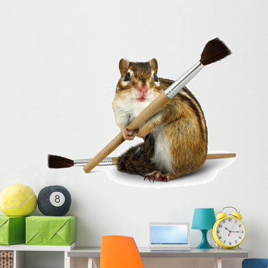 Funny Chipmunk Hold Paint Wall Mural