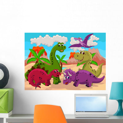 Funny Dinosaur Cartoon shown on a wall
