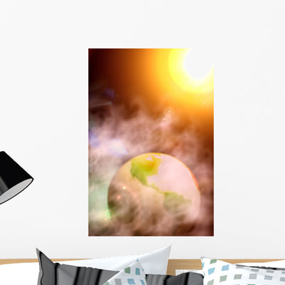 Abstract Photo Surreal Earth Wall Mural shown on a wall