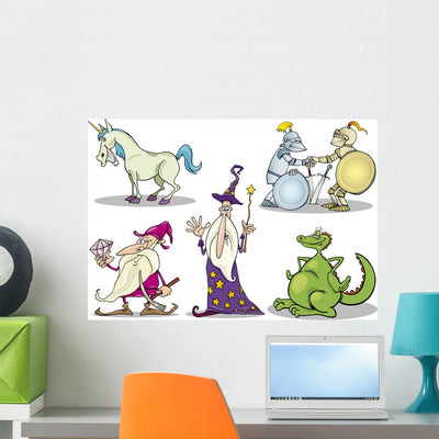 Cartoon Fantasy Characters Set Wall Stickers shown on a wall