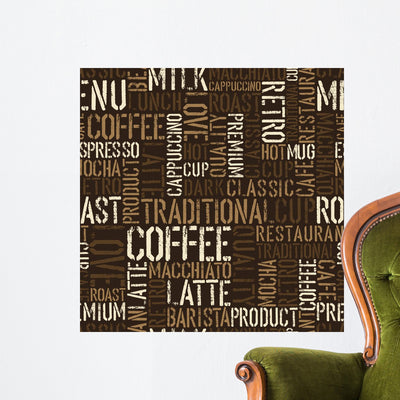 Seamless Coffee Experience Pattern Wall Decal shown on a wall