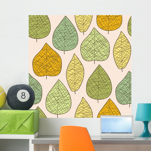 Seamless Stylish Autumn Leaf Wall Decal
