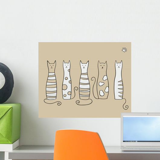 Five Cats Vector Illustration Wall Mural