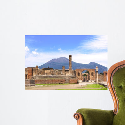 Ruins Pompeii and Volcano shown on a wall