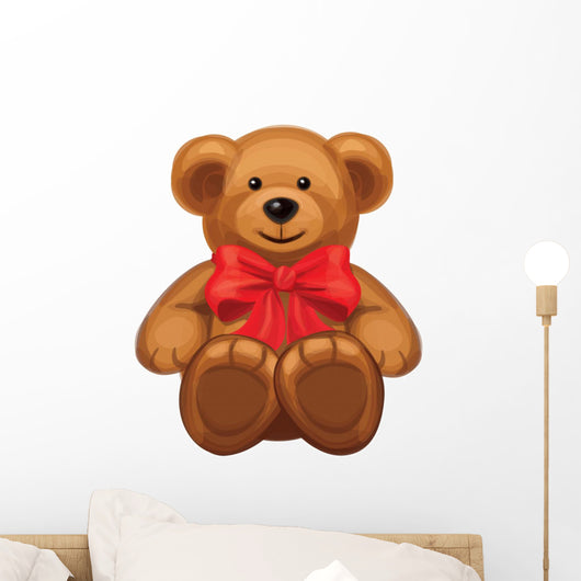 Vector of Cute Brown Bear with Red Bow. Wall Decal