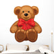 Vector of Cute Brown Bear with Red Bow. Wall Decal