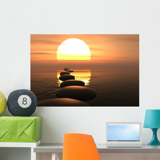 Zen path of stones in sunset Wall Mural