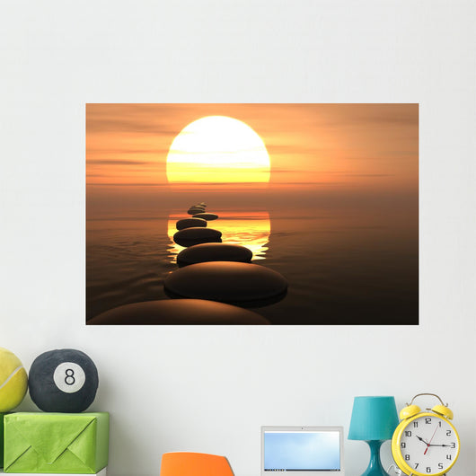 Zen path of stones in sunset Wall Mural