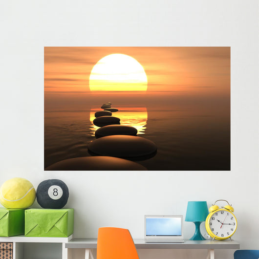 Zen path of stones in sunset Wall Mural