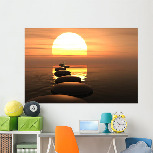 Zen path of stones in sunset Wall Mural